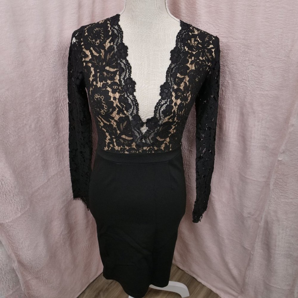 Lulu's Swoon-er or Later Black Long Sleeve Lace Dress